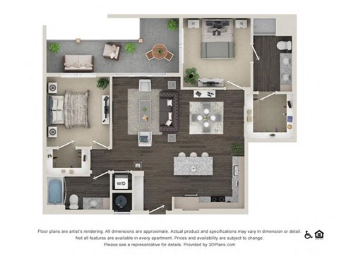 Floor plan for 2 beds, 2 baths, 1137 sqft
